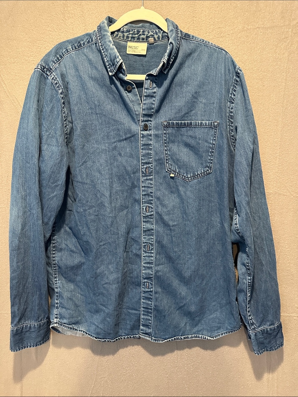 Wesc Medium Blue Denim Button-Front Shirt